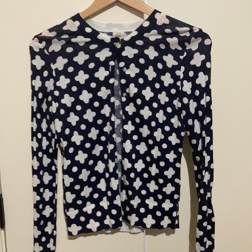 J.Crew navy patterned button down sweater